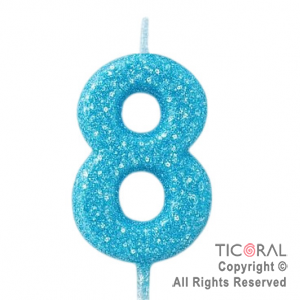 VELA NUMERAL CHICO 5.5 CM CON GIBRE CELESTE NUMERO 8 x 1